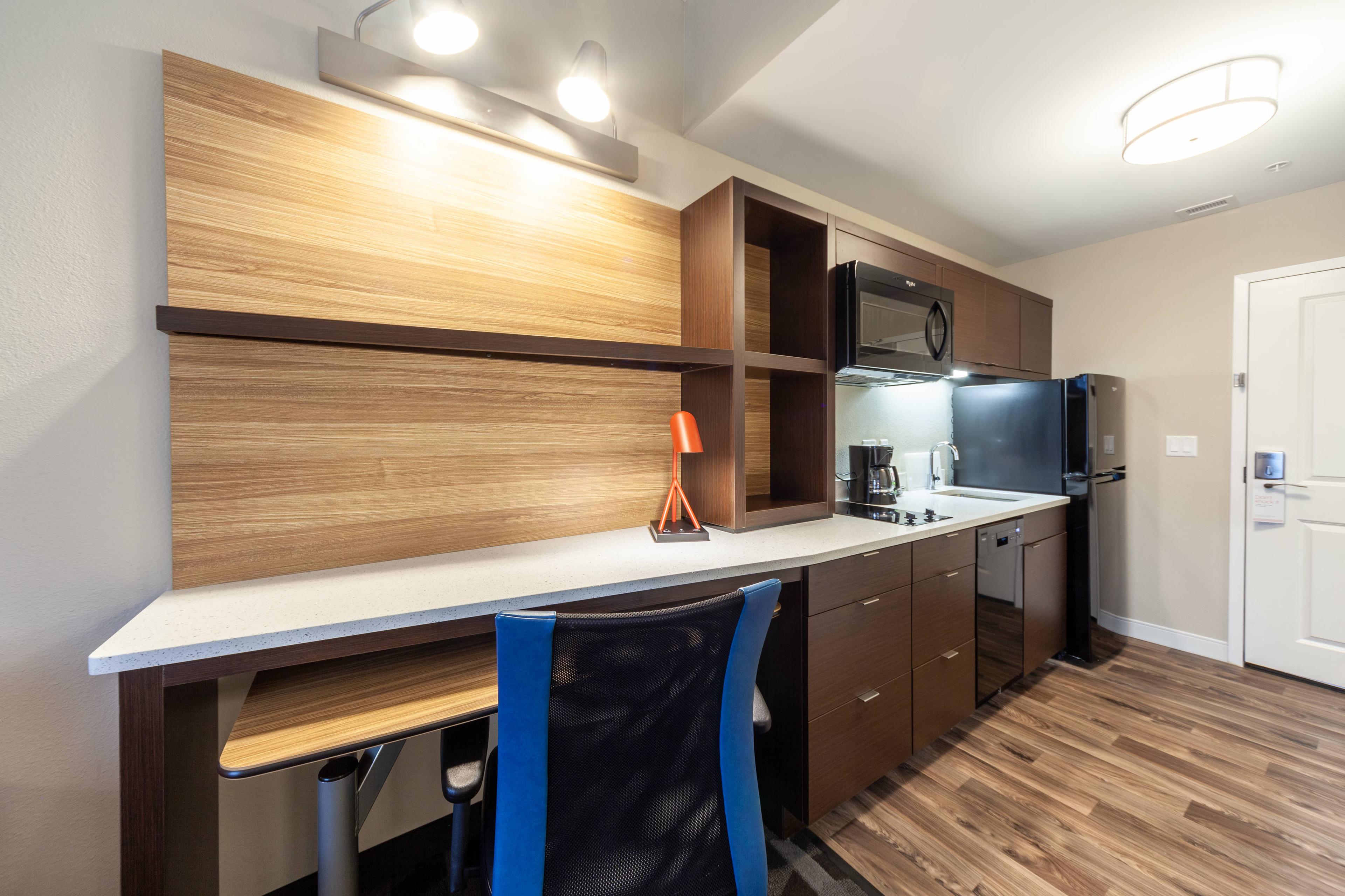 Stay connected and productive in our home office suite with extra storage, free Wi-Fi, data, electrical jacks and a flexible work space.