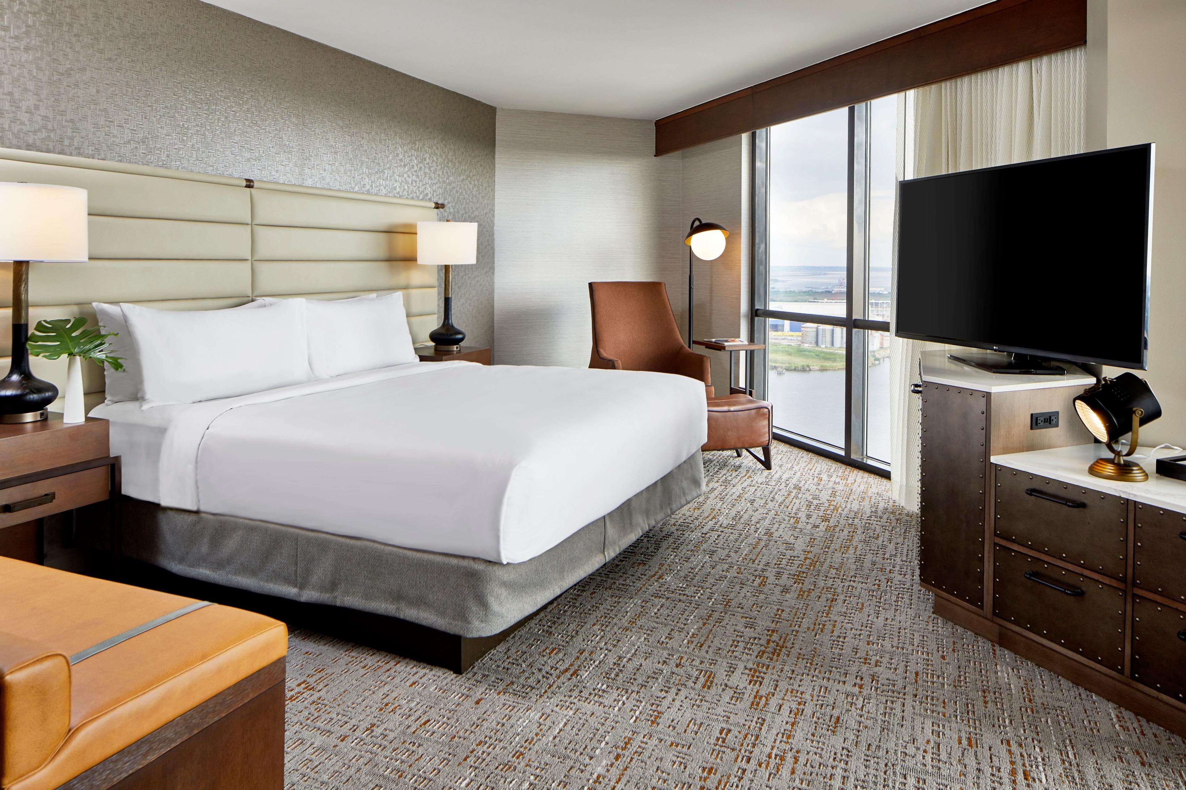 Corner King Guest Rooms feature a larger room with great views of the City of Mobile.