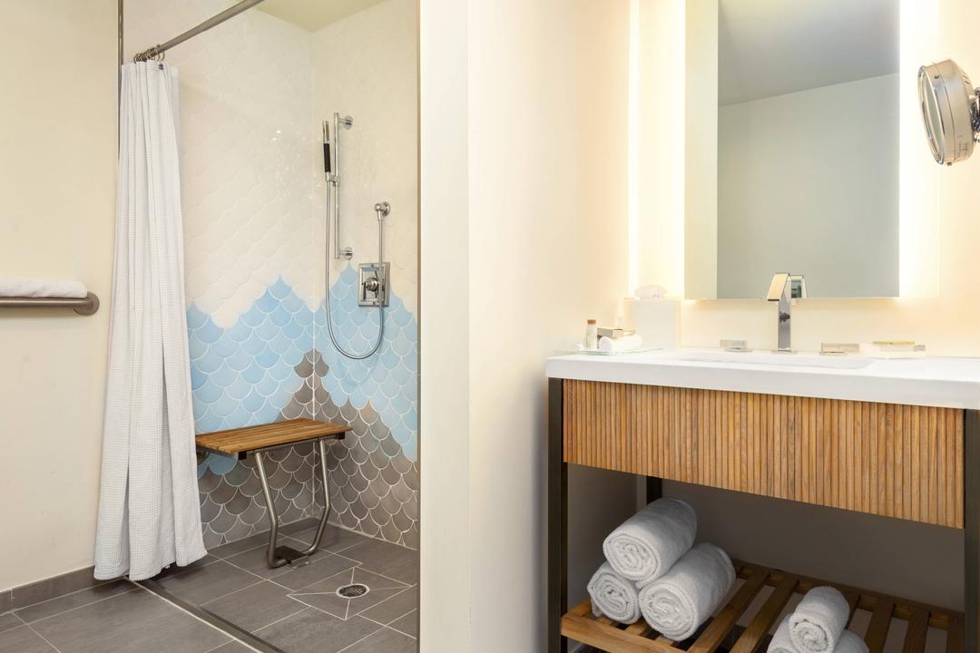 Some of our rooms feature accessible bathrooms with bars and rollin shower with stool for our guests with special needs.