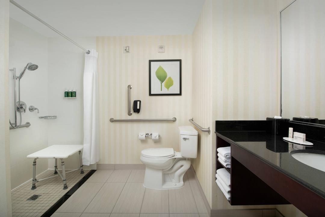 The Fairfield Inn & Suites Baltimore BWI Airport ADA guest bathrooms provide accessible features for those that need extra mobility.