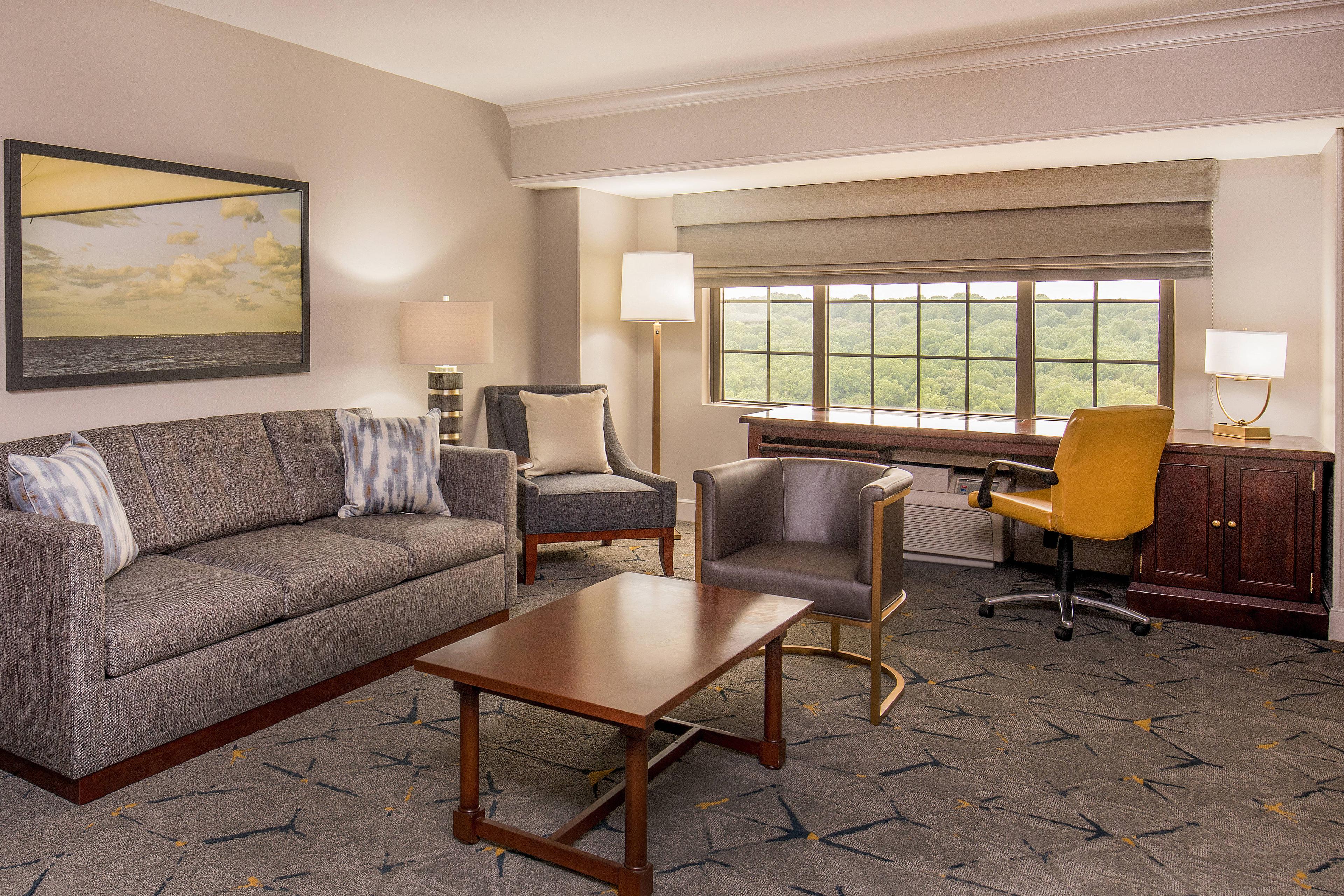 Read a book in the comfort of the parlor in your king suite where you will find soft furnishings, natural light and tranquil views.