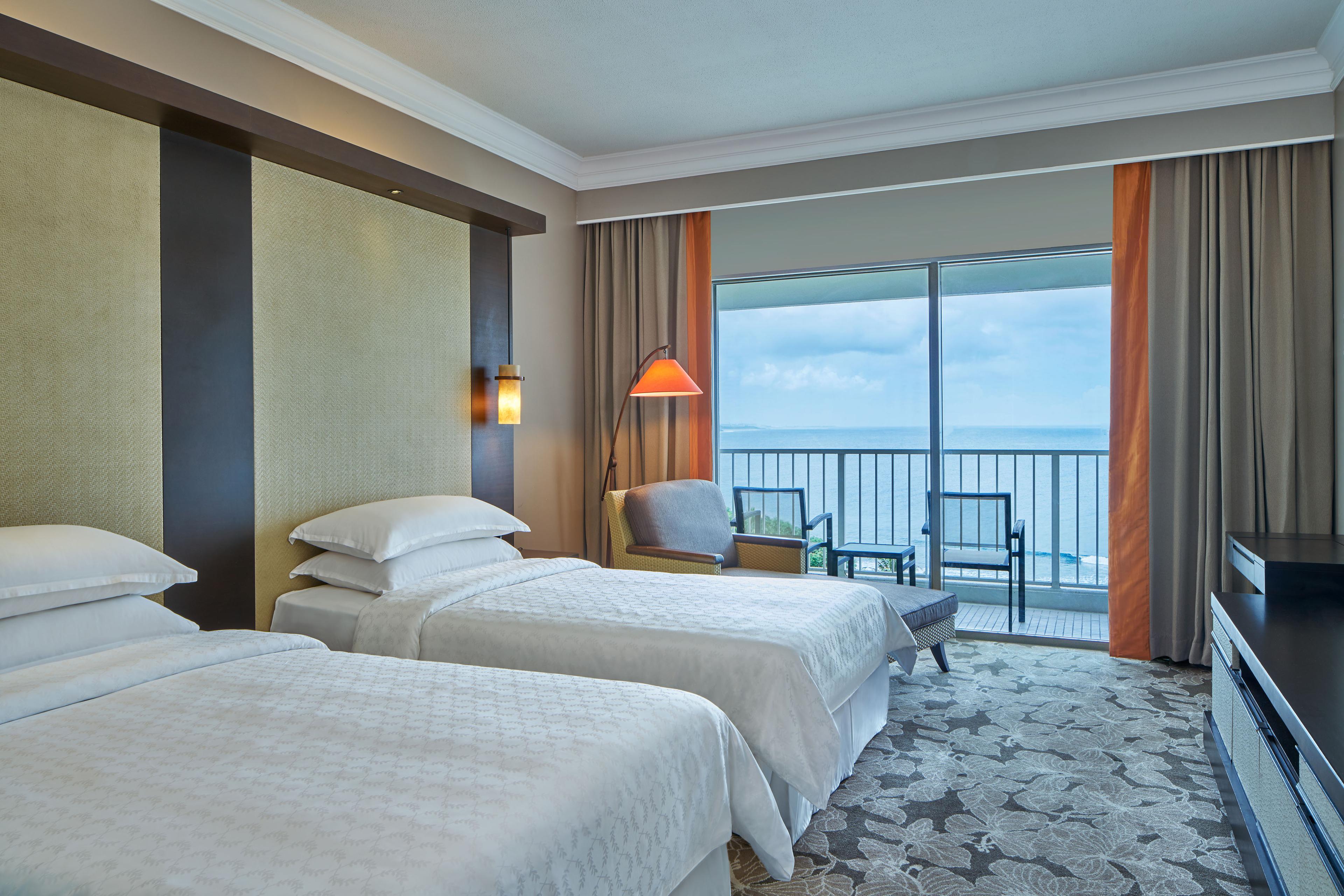 Our rooms feature our Sheraton Signature Beds, a flat screen TV of a minimum of 40inch, high-speed internet access, a mini-bar that includes complimentary beverages including beer, soft drinks, juice and mineral water upon arrival and a balcony where guests can enjoy Guam's beautiful sunset.