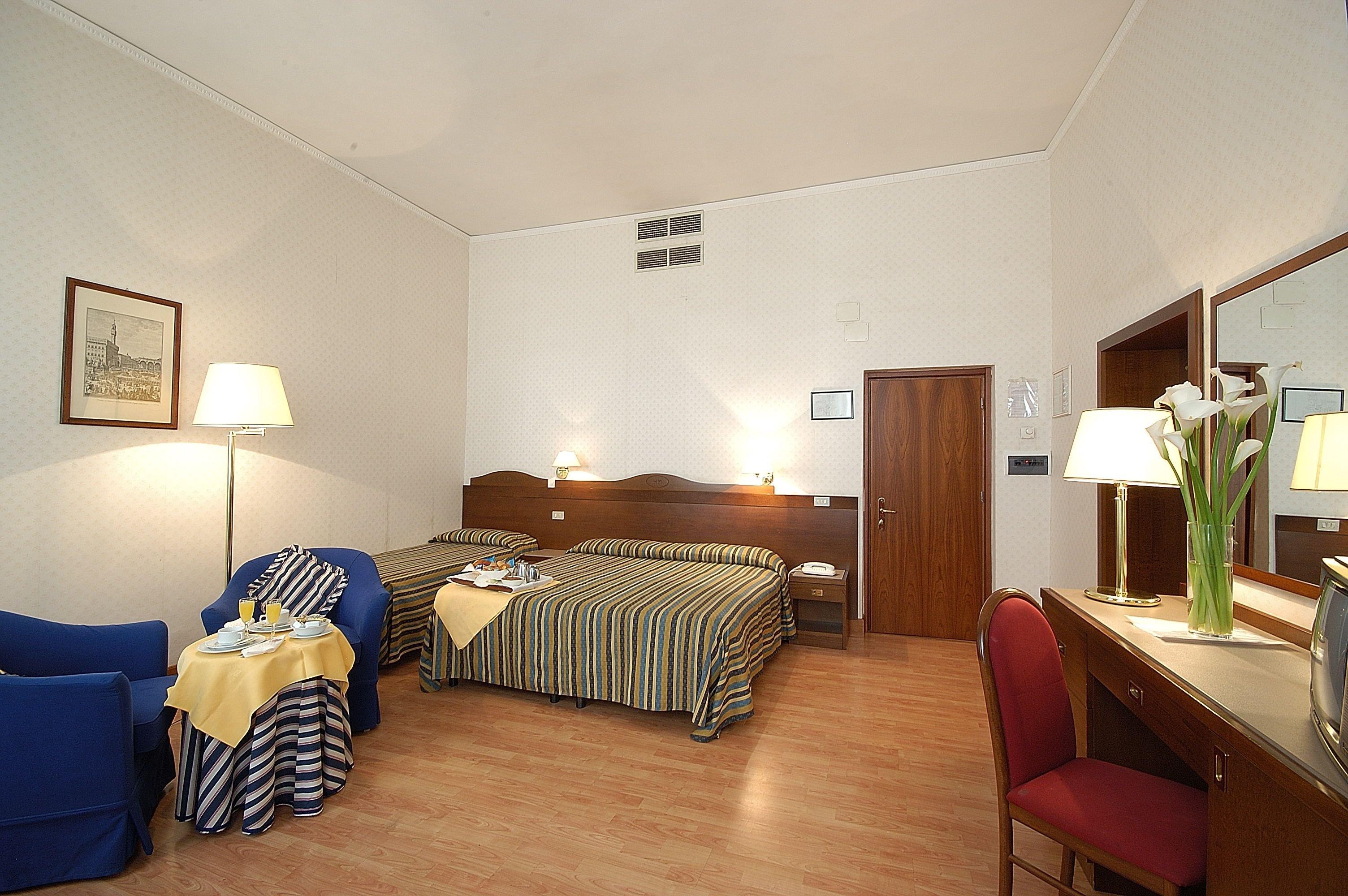 Triple room, spacious with elegant furnishings. Each room is equipped with air conditioning, heating, desk, telephone, satellite TV, minibar and private bathroom with toiletries. Each room is different from the others for unique and particulars features.