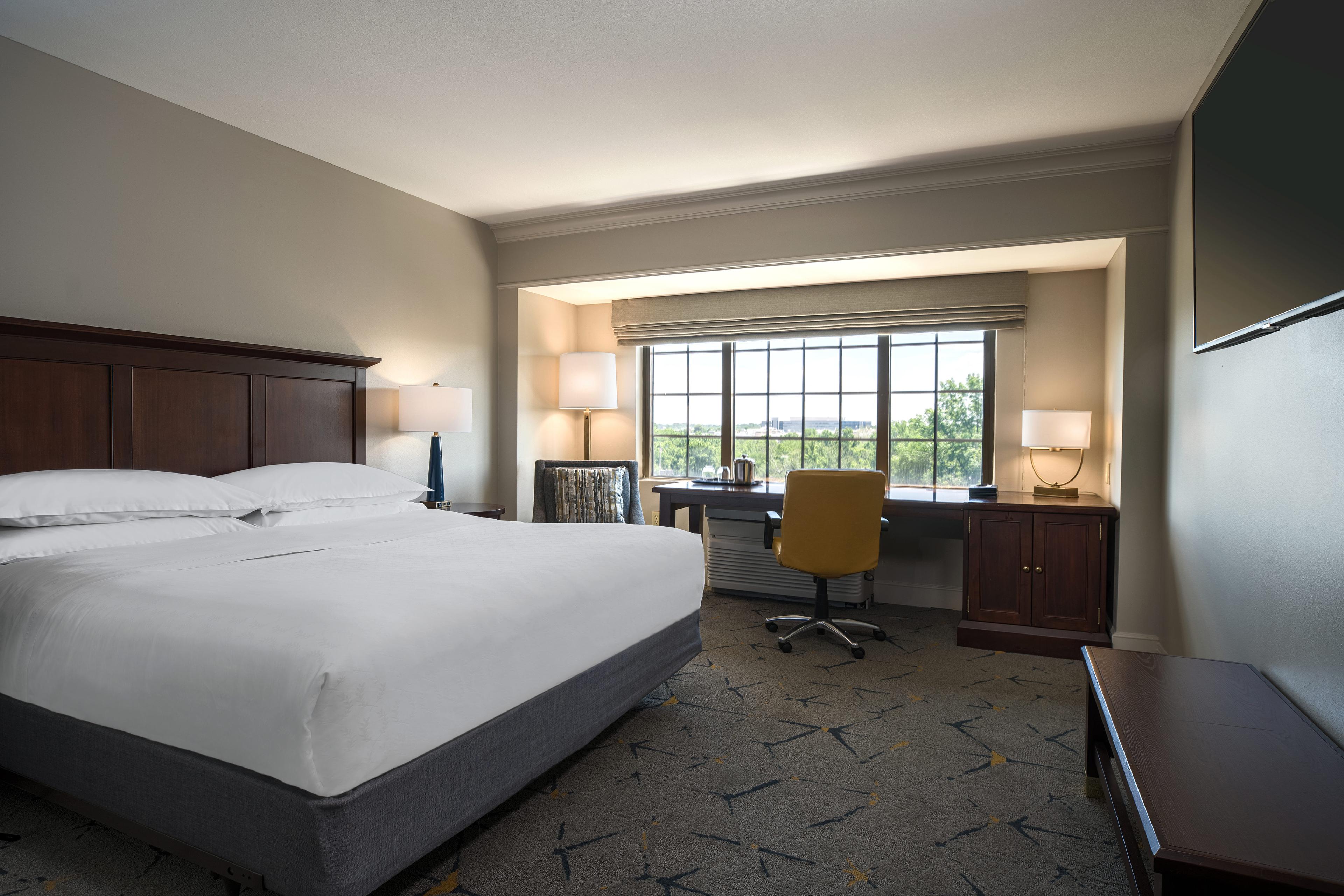 Stay connected with complimentary Wi-Fi and utilize our ample work desk to answer business emails in the comfort of your king guest room.